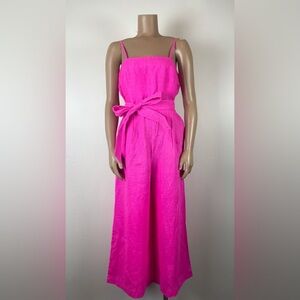 J Crew tie waist linen jumpsuit size 6 wide leg